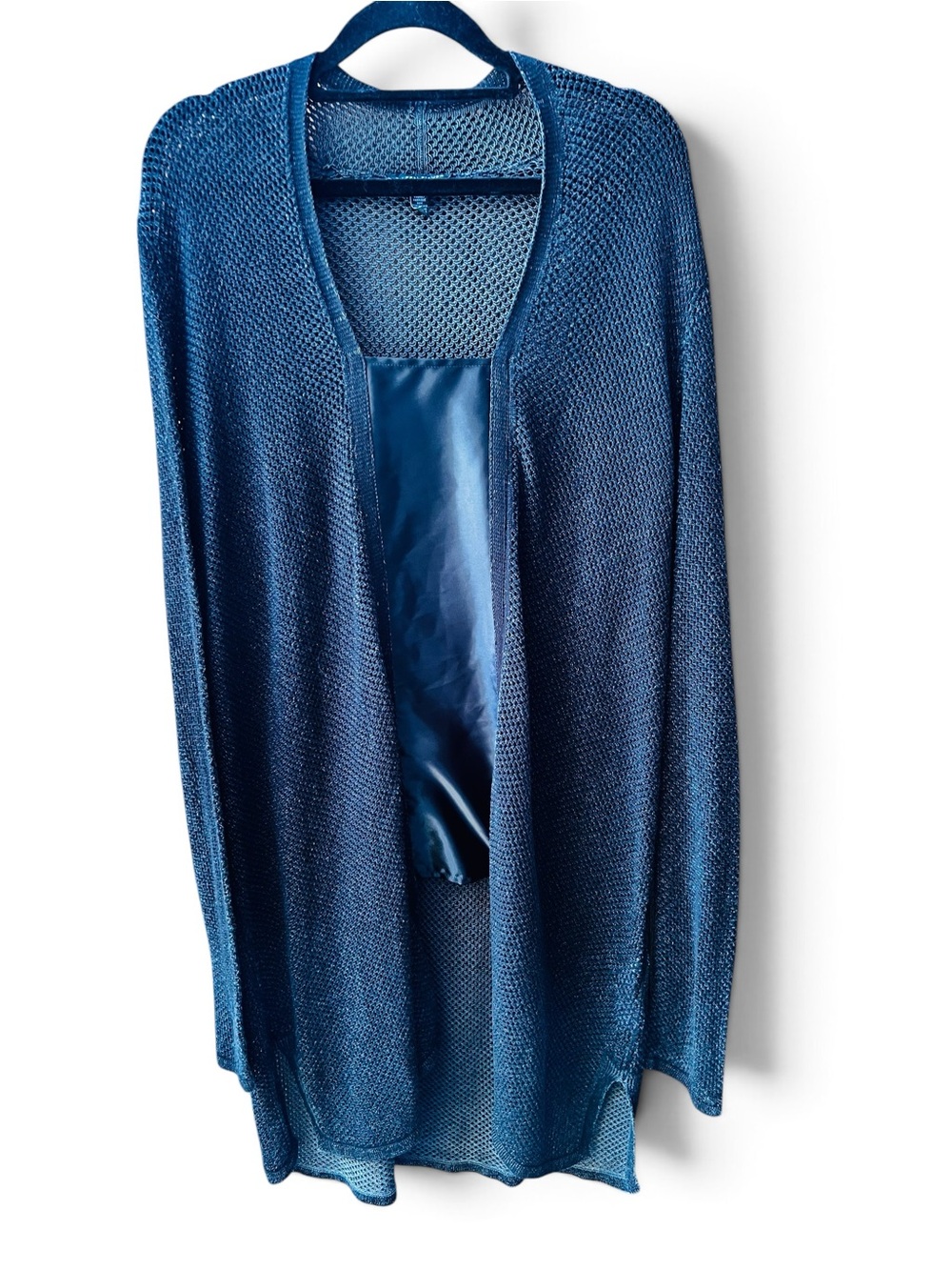 Eileen Fisher Open Knit Duster Cardigan Size M Black Made in USA